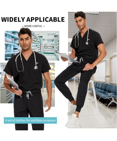 VIAOLI Men's Scrubs Set - V-Neck Top & Jogger Pant - 8 Pocket Cargo - Black L - Buy Online on GoSupps.com