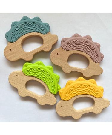 Dinosaur Baby Teether Ring | Non-Toxic Food Grade Silicone & Beech Wood | Easy Grip & Teething Pain Relief | 3+ Months (Tea Shoot Green) - Buy Online on GoSupps.com