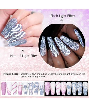 Rechoo 2pcs Liner Nail Gel Polish-10ml Blue & Pink Reflective Glitter Gel Polish - Sparkly Soak Off Shellac for French Nail Art - Nail Design for Beginners & Professionals - G-2 Blue & Pink Glitter - Buy Online on GoSupps.com