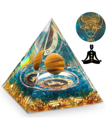 HuiJuKeJi Healing Crystals Taurus Orgonit Pyramid Constellation Gifts - 12 Zodiac Constellations & Tiger Eye Stone Crystal Pyramid Birthstone for Astrology Energy Healing Chakra Meditation 6cm-Taurus