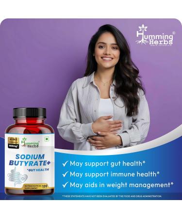 Humming Herbs Sodium Butyrate+ Capsules 4-in-1 Digestive Support with L-Glutamine + Prebiotic Inulin + Probiotic Blend (10 Billion CFU) 120 Vegetarian Capsules 120 Count (Pack of 1) - Buy Online on GoSupps.com