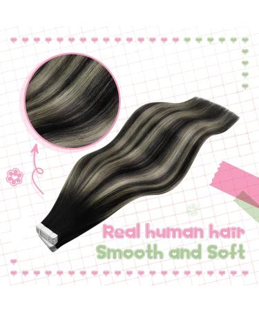 Youngsee Ombre Tape In Hair Extensions - Real Hair 50cm Invisible Tape Smooth 50g - #1B/S/1B & #1B/Silver/1B - Buy Online on GoSupps.com