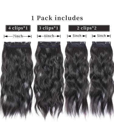 4PCS 20 inch Curly Clip in Hair Extensions - Synthetic Soft Wavy Brown (Natural Black) - Buy Online on GoSupps.com