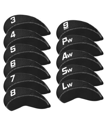 CRAFTSMAN GOLF 11pcs/Set Neoprene Iron Headcover Set with Large No. for All Brands Callaway,Ping,Taylormade,Cobra Etc. Black