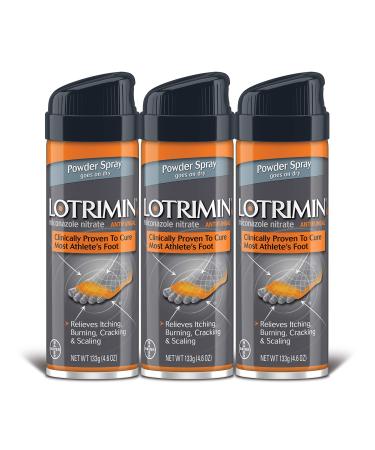 Lotrimin AF Athlete's Foot Powder Spray, Miconazole Nitrate 2%, Clinically Proven Effective Antifungal Treatment of Most AF, Jock Itch and Ringworm, 4.6 Ounces (133 Grams) Spray Can (Pack of 3)