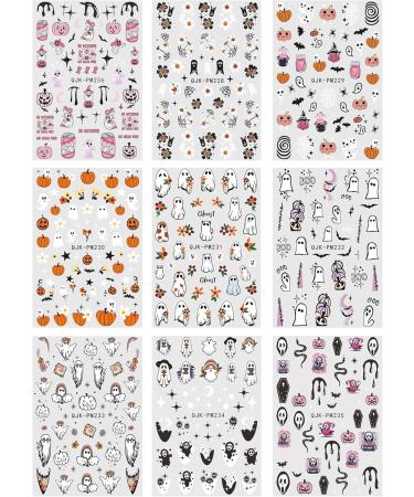 JMEOWIO 9 Sheets Halloween Nail Art Stickers Decals Self-Adhesive Cute Ghost Pink Nail Supplies Nail Art Design Decoration Accessories - Buy Online on GoSupps.com