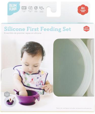 Bumkins Baby Bowls Silicone Baby Feeding Set Suction Bowls for Baby and Toddler with Spoon and Lid First Feeding Set Platinum Silicone Bowl for Babies 4 Months Up Sage - Buy Online on GoSupps.com
