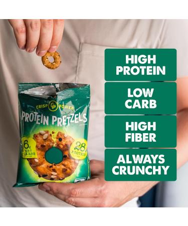 CRISP POWER Protein Pretzels Variety Pack With Sea Salt Sesame & Everything Up To 28G Protein High Protein Snack High Fiber Low Carb Crunchy Pretzel Snacks No Added Sugar 1.75 oz Bags 6 Pack Vegan Keto Variety 1  - Buy Online on GoSupps.com