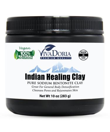 Viva Doria Indian Healing Clay 10 Oz (283 grams) - Deep Pore Cleansing Therapeutic Grade Clay Face Mask Natural Sodium Bentonite Clay