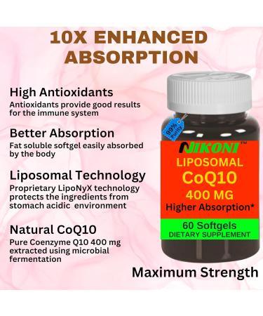 Nikoni Liposomal CoQ10 400 mg, Higher Absorption, Supports Heart, Brain & Energy (120 Softgels) 120 Softgelss - Buy Online on GoSupps.com