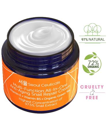 SeoulCeuticals Snail Mucin Repair Cream - Korean Moisturizer (97.5% Snail Extract) | All-in-One Night Cream - 2oz - Buy Online on GoSupps.com