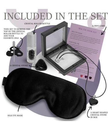 Shop Organic Black Mulberry Silk Eye Mask Gift Set - Hypoallergenic Sleep Mask with Necklace & Oil Roller - Buy Online on GoSupps.com