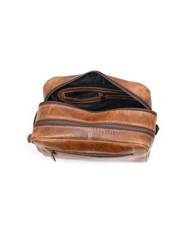 Aaron Leather Goods Brown Leather Toiletry Bag 10.5 Inch - Unisex Travel Organizer - Buy Online on GoSupps.com
