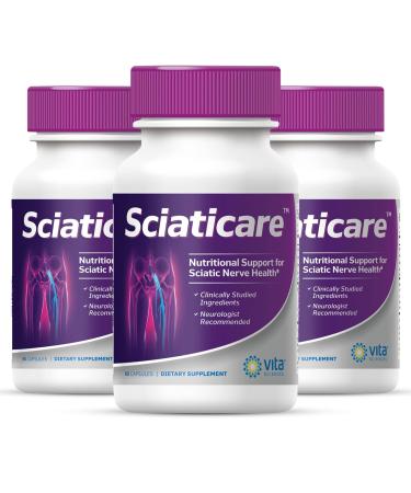 Vita Sciences Sciaticare Nerve Soothing Supplement Vitamins with Natural R-ALA Form 40X Strength NOT Synthetic Alpha Lipoic Acid (ALA) - Lower Lumbar Sciatic Hip Thigh Leg Foot 3 Pack