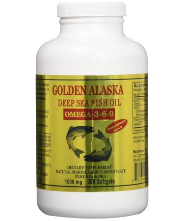 Golden Alaska Deep Sea Omega-3-6-9 Fish Oil 1000mg 300 Softgels 300 Count (Pack of 1)