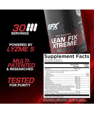 EFX Sports Lean Fix Xtreme | Weight Loss Supplement | Multi-Patented Fat Burning Formula | Powered by Lyzme 5 | 30 Servings 90 Capsules - Buy Online on GoSupps.com