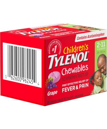 Tylenol Children's Chewables Fever and Pain Relief Grape Flavour 160 mg Acetaminophen 20 Tablets Toothache Pain Relief 20 Count (Pack of 1) Grape - Buy Online on GoSupps.com