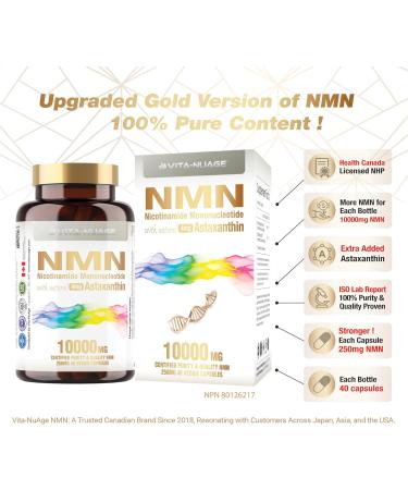 Vita-NuAge - NMN10000 Enhanced with Astaxanthin 100% Purity NMN 250mg per Capsule for a Powerful Ultra Fine NAD+ Boost. Elevate Cellular Energy Fortify Immunity and Embrace Healthy Aging (40 Count) 40 count (Pack of 1) - Buy Online on GoSupps.com