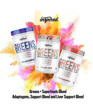 Inspired Nutraceuticals Greens Flavored Superfood Powder with Adaptogens Probiotics Spirulina Chlorella & Mushrooms (Island Vibes (Pineapple Punch) 30 Servings) - Buy Online on GoSupps.com