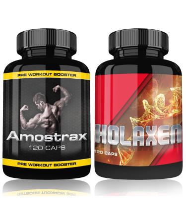 Holaxen Amostrax 240 capsules Testo Booster muscle building and pre workout booster