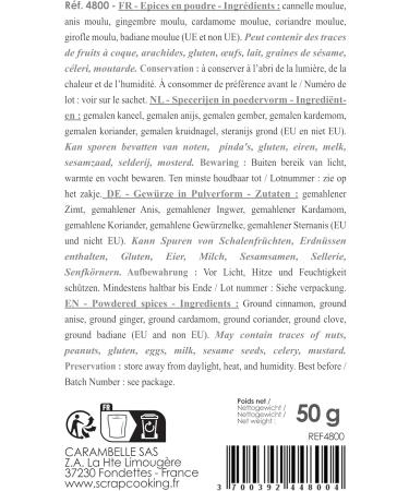 ScrapCooking - M lange Pain d' pices en Poudre 50 g - Pour P tisseries G teaux Cake Maison Pain d' pices Biscuits de No l - Fabriqu en France - Ingr dient Cuisine Cannelle - 4800 1 - Buy Online on GoSupps.com