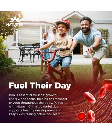 Natvites Kids Iron Gummies with Vitamin C - Delicious Grape Flavor - Energy & Blood Health Support - Gluten Free Non-GMO Vegetarian Children's Iron Supplement for Kids and Toddlers Age 2+ (120 Count) - Buy Online on GoSupps.com