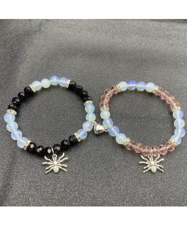 Vsilay Lianxue Heart Couple Bracelets - Halloween Spiders Magnetic Fitting Elastic Pearl Wrist Chain Jewelry Gift (2 Pieces) - Buy Online on GoSupps.com