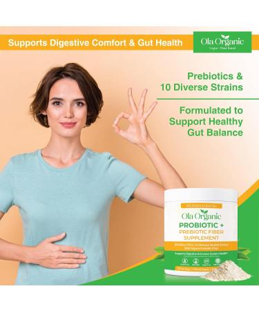 Ola Organic Max Strength Probiotic Powder 60 Billion CFU with Prebiotics & 10 Strains Supports Digestive & Gut Health Non-GMO Formula (300g Jar) - Buy Online on GoSupps.com