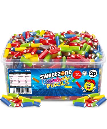 Sweetzone Rainbow Mini Pencils Retro Sweets Tub Candy Sticks 350 pc 805 g Halal Sweets Sweets Bulk Sweet Cart Gummy Sweets American Candy UK British Sweets for Sweet Enthusiasts