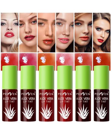 Lip Stain Lip Tint 6 Colors Lip Gloss Set Lip Stain Long Lasting Waterproof Mini Liquid Lip Oil Tinted Red Non-Stick Cup Hydrating Lip Tint for Cheek Women Vivid Color SET A