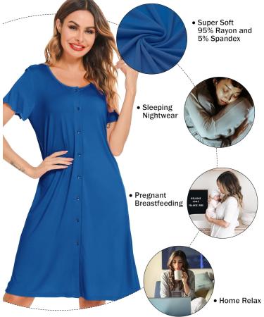 Lovasy Women's Soft Cobalt Blue Nightdress with Pockets - Buy Online on GoSupps.com