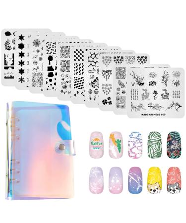 KADS 11-piece nail stamp set 10 plates with Christmas snowflakes cute animals + 1 laser symphony-storey bag