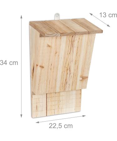 Relaxdays Slanted Bat Box Nesting Habitat | Untreated Solid Wood Shelter | 34x22.5x13 cm | Natural - Buy Online on GoSupps.com