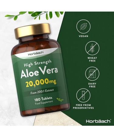 Aloe Vera Tablets | High Strength 20 000mg | One-A-Day Formula | 180 Count | Suitable for Vegetarians & Vegans | by Horbaach - Buy Online on GoSupps.com