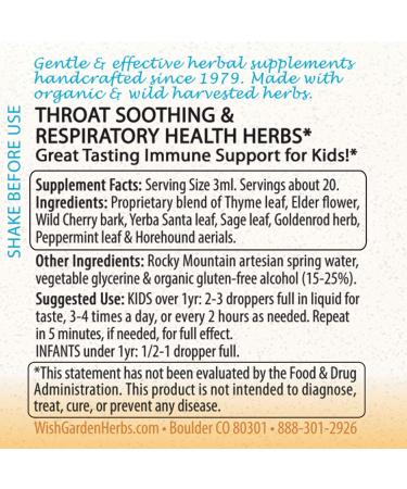 WishGarden Herbs Cold Seasons for Kids - Herbal Cold Remedy with Thyme, Elderflower, Wild Cherry Bark & Yerba Santa Leaf 2oz Tincture - Buy Online on GoSupps.com