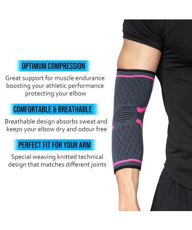 360 Relief Compression Elbow Brace Sleeve - Support and Pain Relief for Men and Women | Tendonitis Tennis Golf Weightlifting | Large Pink with Mesh Laundry Bag - Buy Online on GoSupps.com
