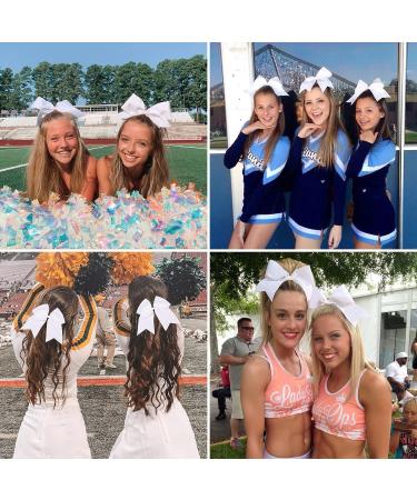 2 PCS Large 8 Inch Cheer Hair Bows with Ponytail Holder for Teen Girls - White - Buy Online on GoSupps.com
