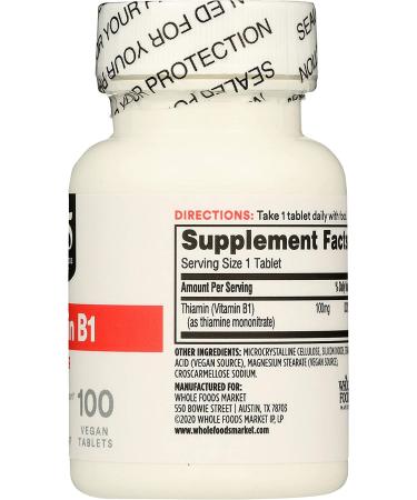 365 by Whole Foods Market Vitamin B1 100mg - 100 Tablets - Buy Online on GoSupps.com