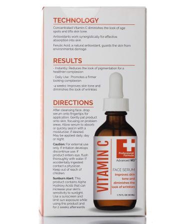 Advanced MD Vitamin C Brightening Face Serum - Diminish Age Spots & Lift Skin Tone - Concentrated Formula with Ferulic Acid & Antioxidants - Buy Online on GoSupps.com