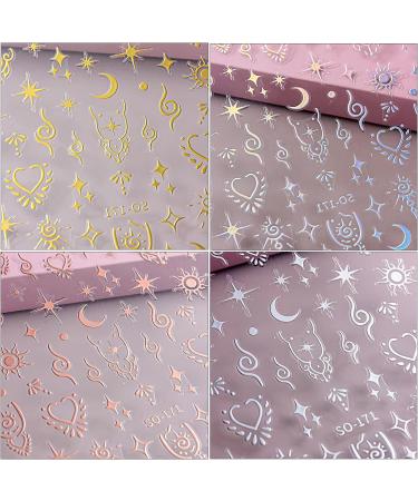 CHANGAR 8 Sheets Moon Star Nail Stickers for Nail Art Sun Totem Nail Decals Holographic Laser Gold Silver Nail Stickers Boho Sun Stars Moon Heart Nail Art Designs Decals for Women Nail Decora - Buy Online on GoSupps.com
