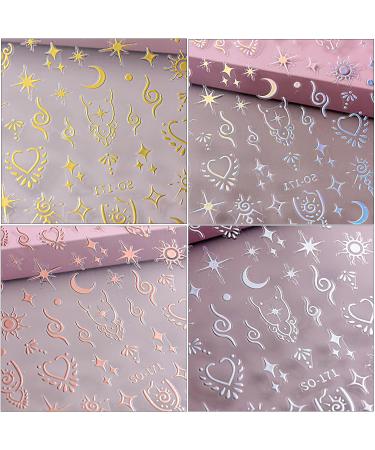 Buy CHANGAR 8 Sheets Moon Star Nail Stickers - Holographic Metallic Sun & Stars Nail Art Decals for Women | Unique Boho Designs | International Shipping Available - Buy Online on GoSupps.com