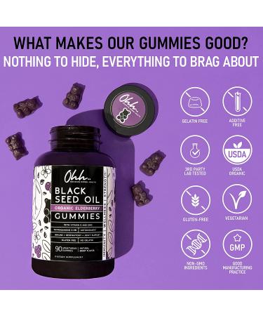 Organic Black Seed Oil & Elderberry Gummies with Zinc and Vitamin D | Immune & Brain Support | Antioxidants | 90 Count - Buy Online on GoSupps.com