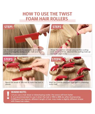 30 Flexible Foam Curlers & Steel Rat Tail Comb - No Heat Hair Styling for Long & Short Hair - Red Curling Iron Twist Set - Buy Online on GoSupps.com