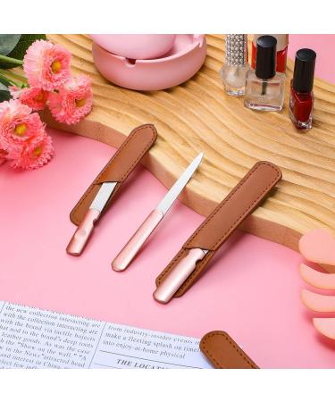 3-Piece Stainless Steel Nail Files with Leather Case | Double-Sided Metal Nail Files with Anti-Slip Handle | Manicure Pedicure Tools for Fingernail Toenail | Rose Gold - Buy Online on GoSupps.com