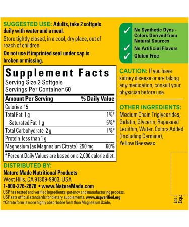 Nature Made Magnesium Citrate 120 Softgels - Supports Muscle, Nerve & Heart Health - Buy Online on GoSupps.com