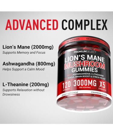 Lions Mane Gummies Sugar Free 120 Gummies for Clarity & Brain Nutrition Support - Lion's Mane Mushroom 3000mg with Ashwagandha & L-Theanine Brain & Mood Supplement Focus Memory Calm - Buy Online on GoSupps.com