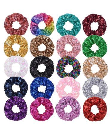 20Pieces Glitter Sparkly Metallic Scrunchies Elastic Hair Bands Shiny Scrunchies Hair Ties For Girls Scruchies Hair Bands For Women(Multicolor)