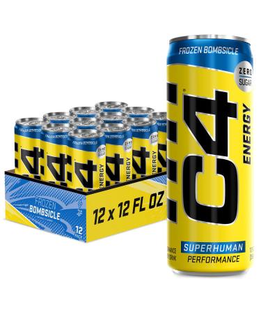 C4 Energy Drink 12oz (Pack of 12) - Frozen Bombsicle - Sugar Free Pre Workout Performance Drink with No Artificial Colors or Dyes Frozen Bombsicle 12 Fl Oz (Pack of 12)