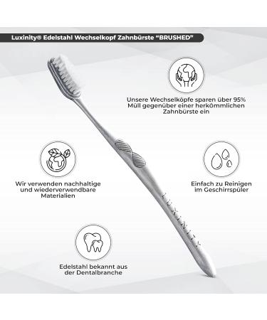 Luxinity Stainless Steel Manual Toothbrush - Starter Set with Replaceable Medium Bristle Head | Eco-Friendly & Durable - Buy Online on GoSupps.com