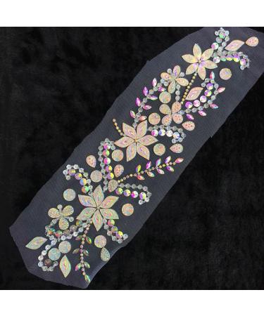Handmade 10x42cm Crystal Rhinestone Applique for Wedding Dress Decoration - AB - Buy Online on GoSupps.com